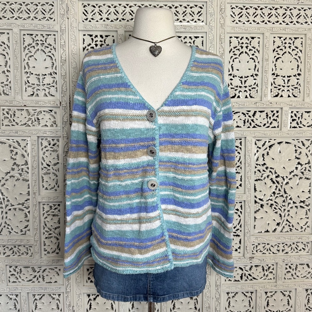 Vintage Cotton Country By Parkhurst Striped Button Up Grannycore Cardigan Sz‎ M